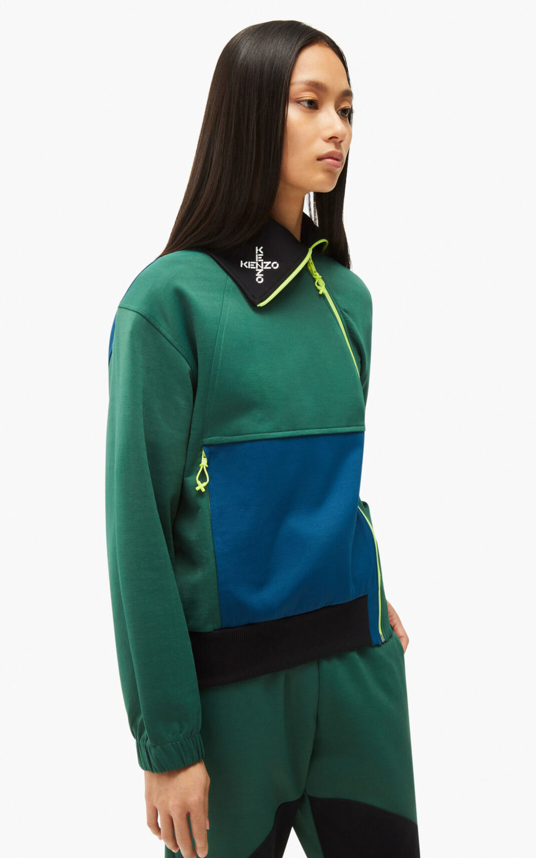 Sweatshirt Kenzo Sport Zip Feminino - Verdes Escuro | 716GJKYTH